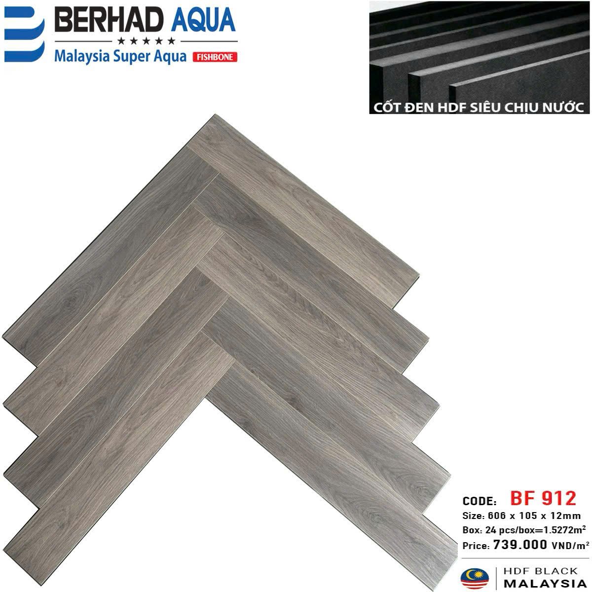 Sàn gỗ xương cá cốt đen BF912 - Nhập khẩu Malaysia