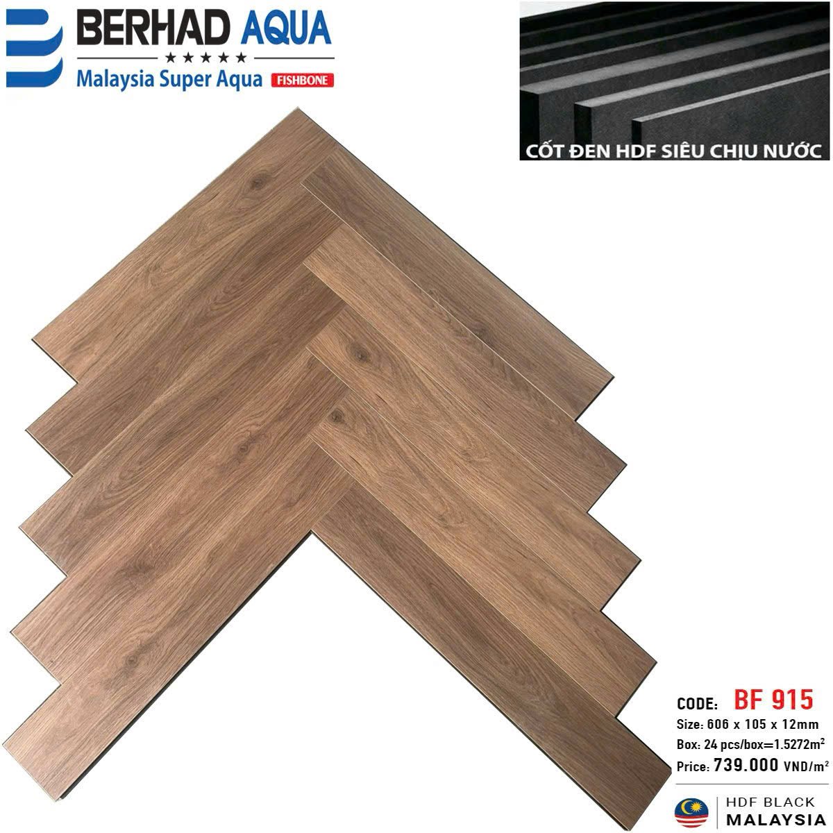 Sàn gỗ xương cá cốt đen BF915 - Nhập khẩu Malaysia