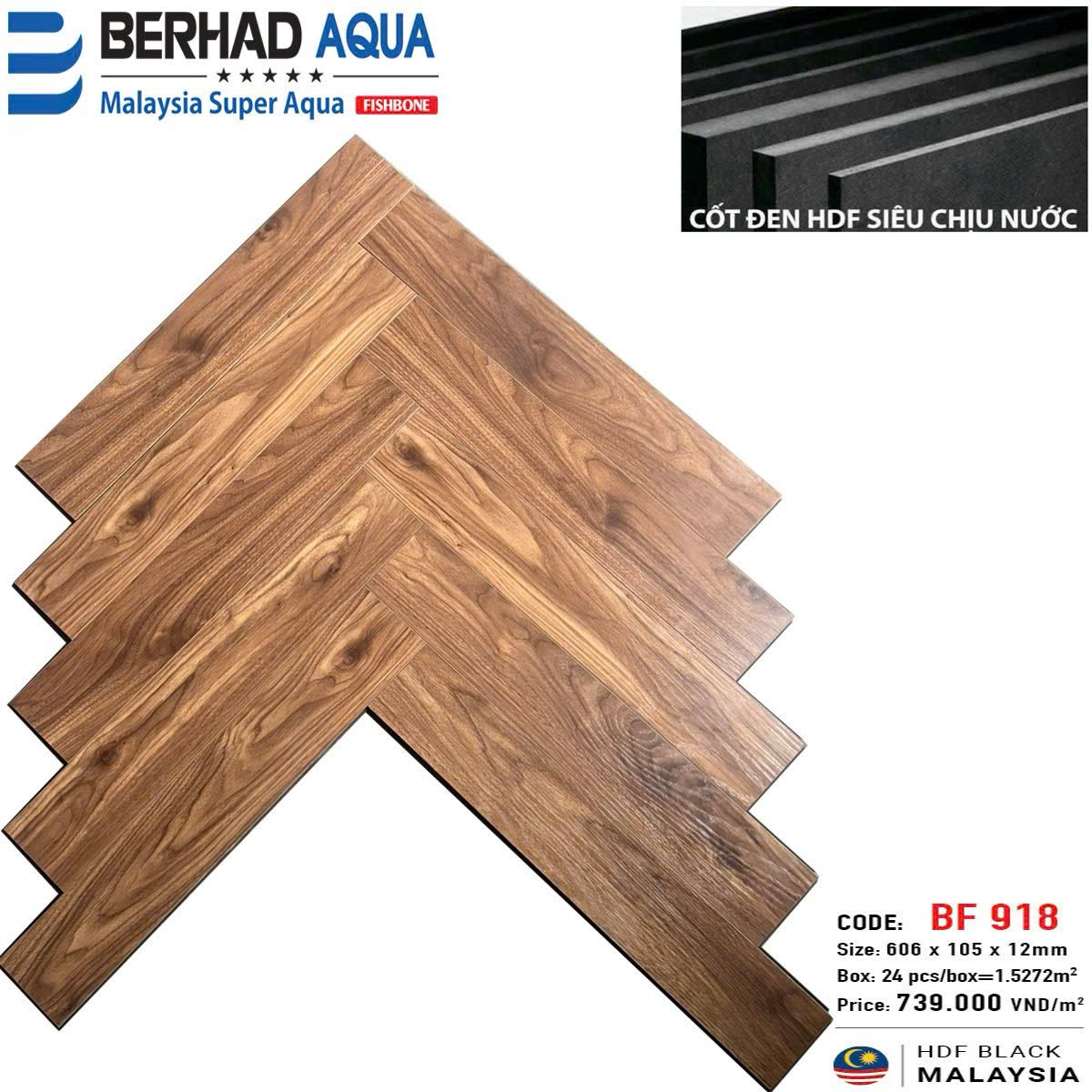 Sàn gỗ xương cá cốt đen BF918 - Nhập khẩu Malaysia