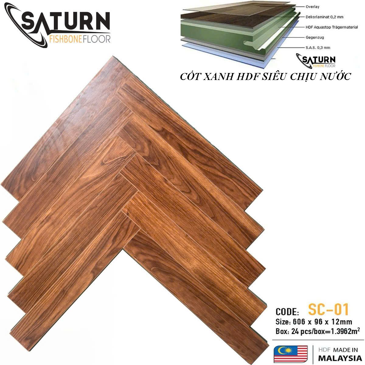 Sàn gỗ xương cá cốt xanh SC-01 - Nhập khẩu Malaysia