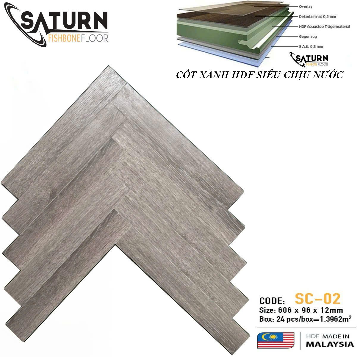 Sàn gỗ xương cá cốt xanh SC-02 - Nhập khẩu Malaysia