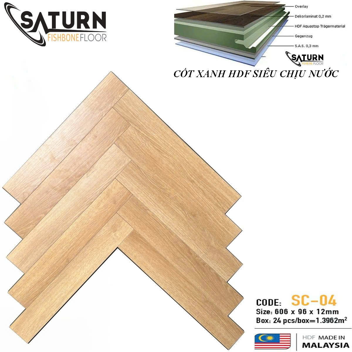 Sàn gỗ xương cá cốt xanh SC-04 - Nhập khẩu Malaysia