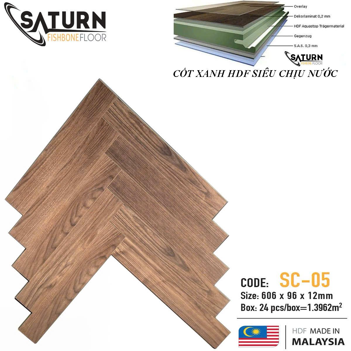 Sàn gỗ xương cá cốt xanh SC-05 - Nhập khẩu Malaysia