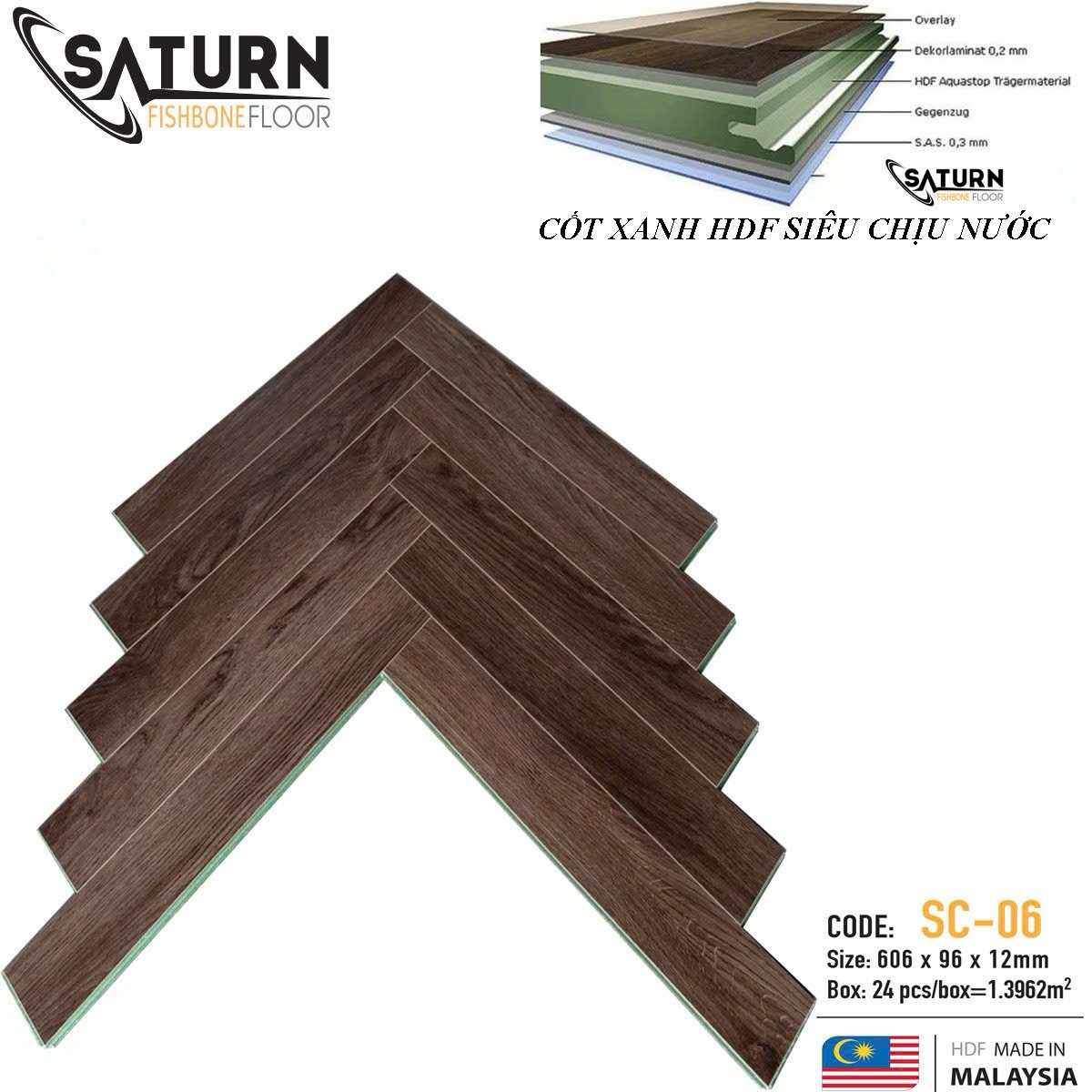 Sàn gỗ xương cá cốt xanh SC-06 - Nhập khẩu Malaysia