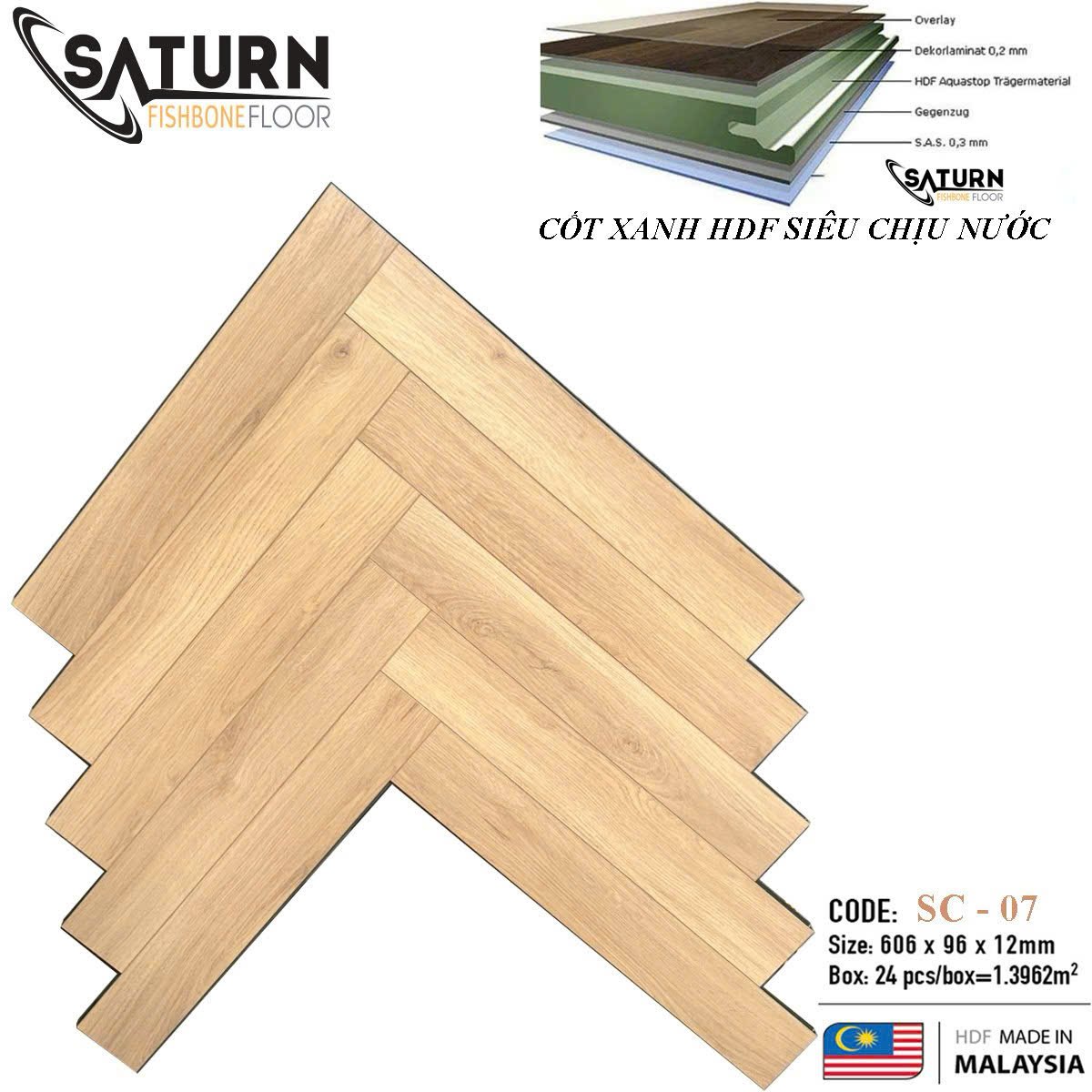 Sàn gỗ xương cá cốt xanh SC-07 - Nhập khẩu Malaysia