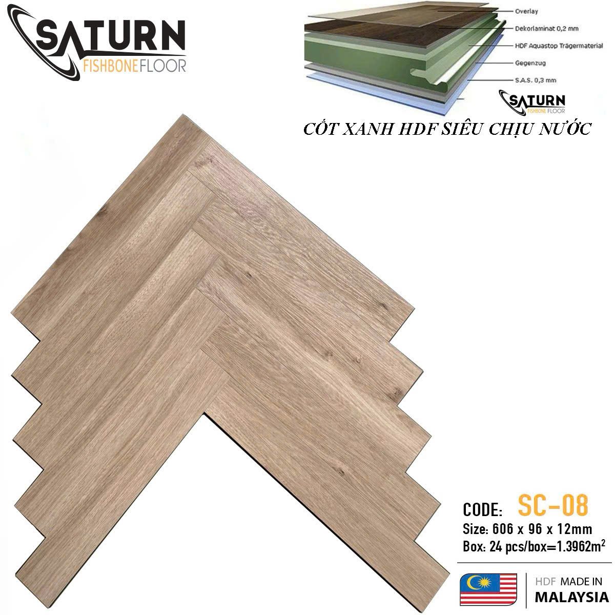 Sàn gỗ xương cá cốt xanh SC-08 - Nhập khẩu Malaysia