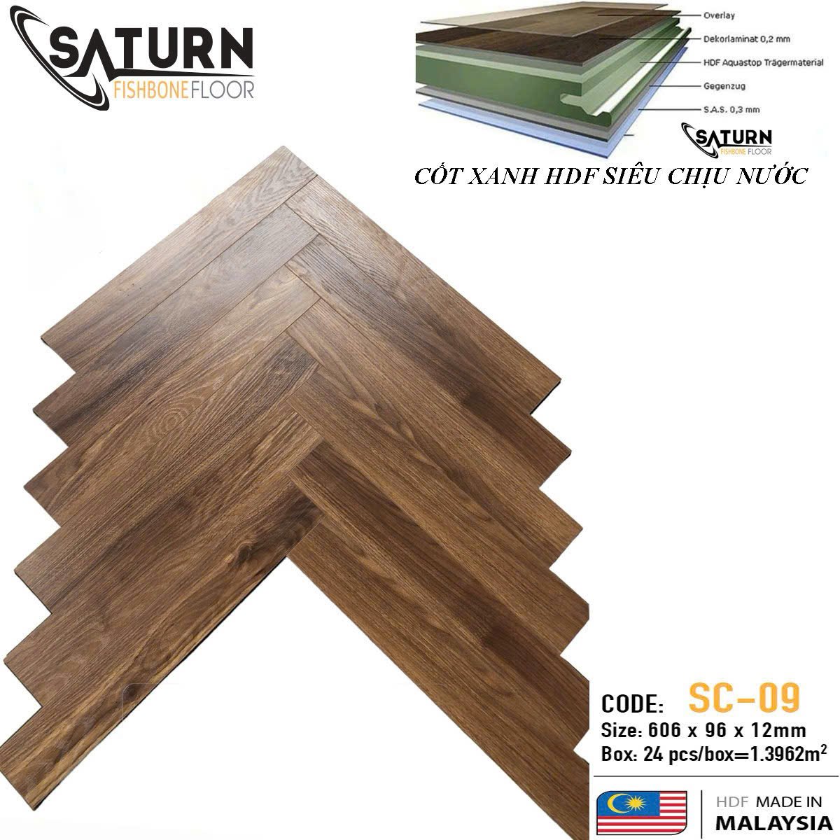 Sàn gỗ xương cá cốt xanh SC-09 - Nhập khẩu Malaysia
