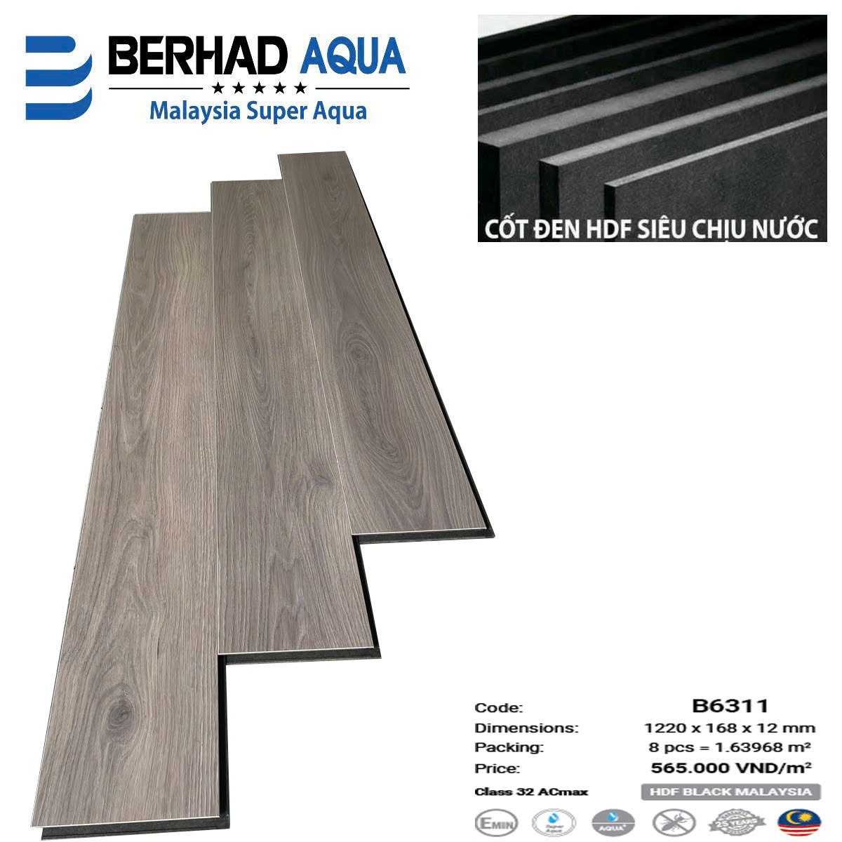 Sàn thẳng cốt đen B6311 - Nhập khẩu Malaysia