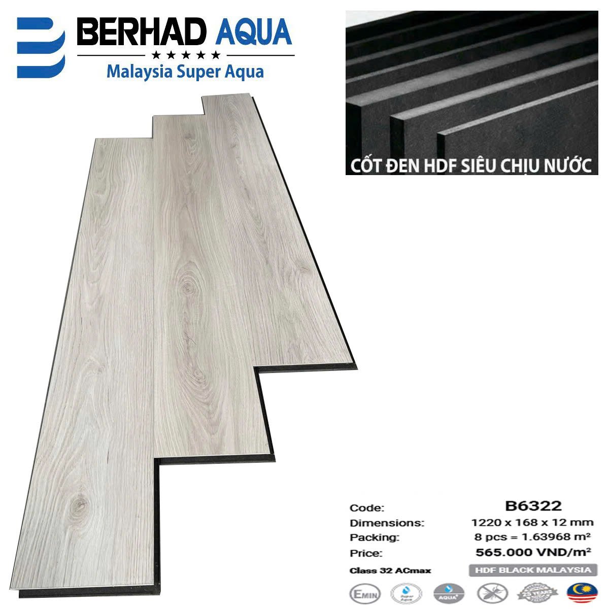 Sàn thẳng cốt đen B6322 - Nhập khẩu Malaysia