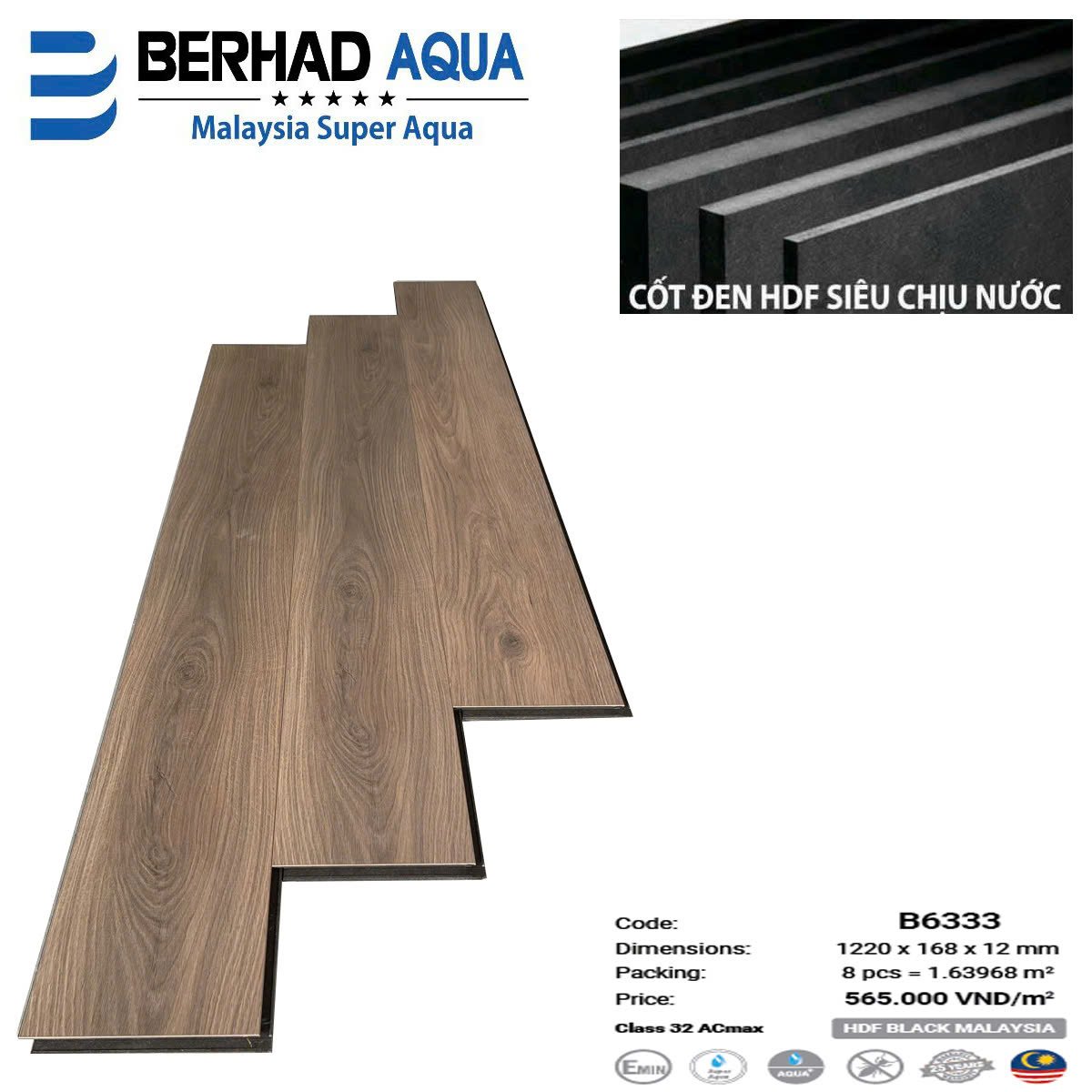 Sàn thẳng cốt đen B6333 - Nhập khẩu Malaysia