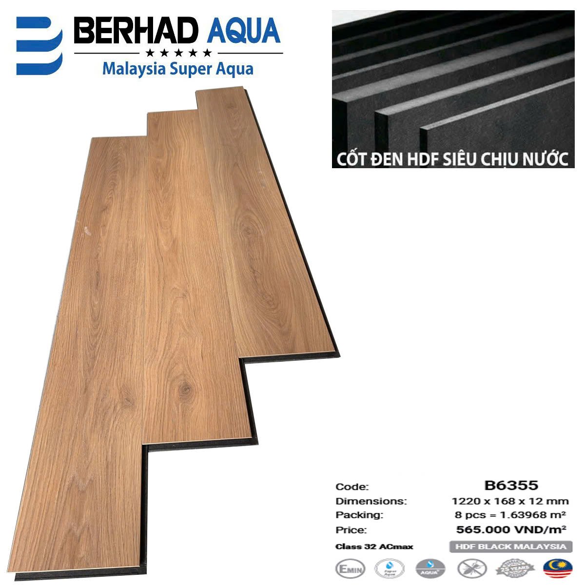 Sàn thẳng cốt đen B6355 - Nhập khẩu Malaysia