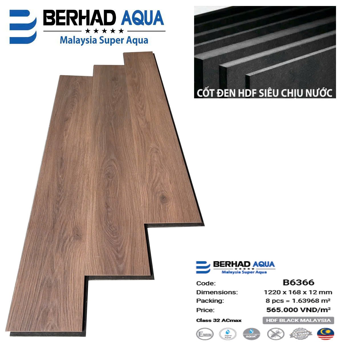 Sàn thẳng cốt đen B6366 - Nhập khẩu Malaysia