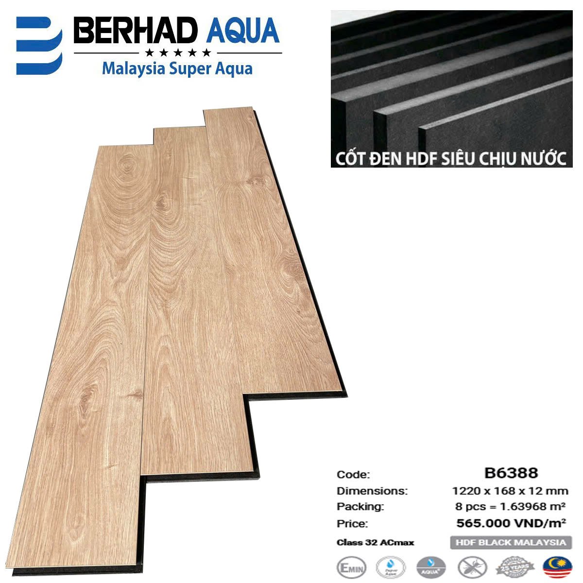 Sàn thẳng cốt đen B6388 - Nhập khẩu Malaysia