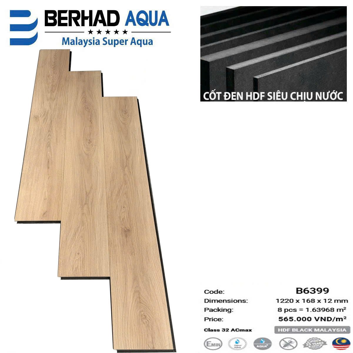 Sàn thẳng cốt đen B6399 - Nhập khẩu Malaysia
